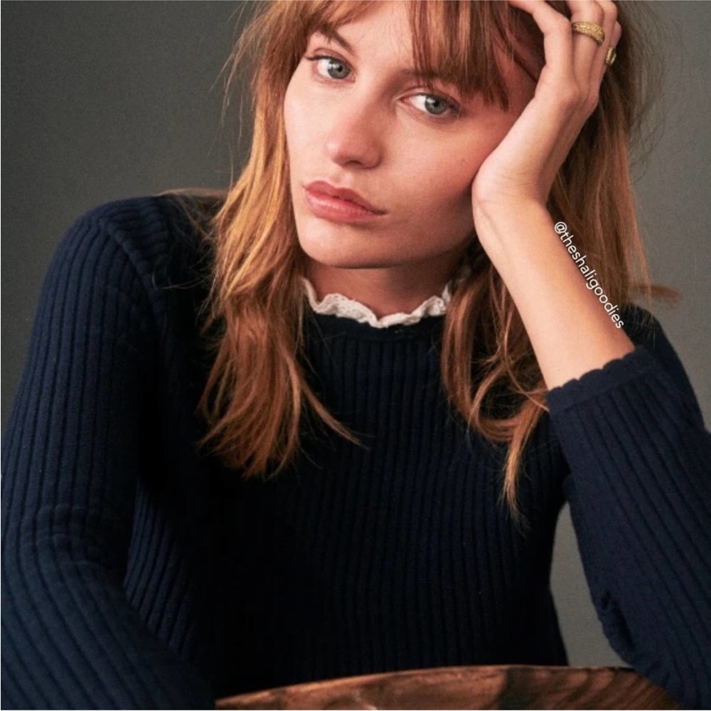 SEZANE Apolline Jumper Navy Merino Wool Sweater